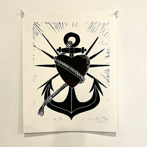 Sea Black Prints Anchored Heart